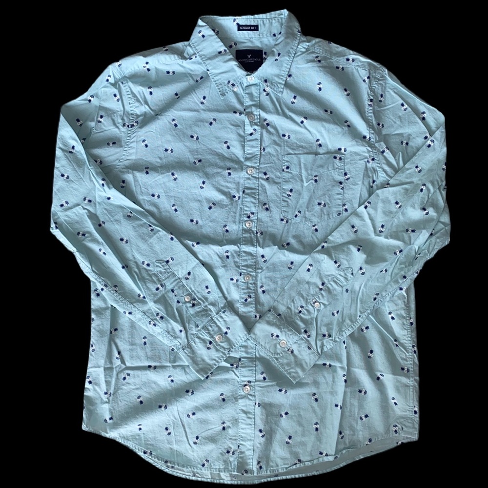 American Eagle Pineapple Long Sleeve Dress Shirt